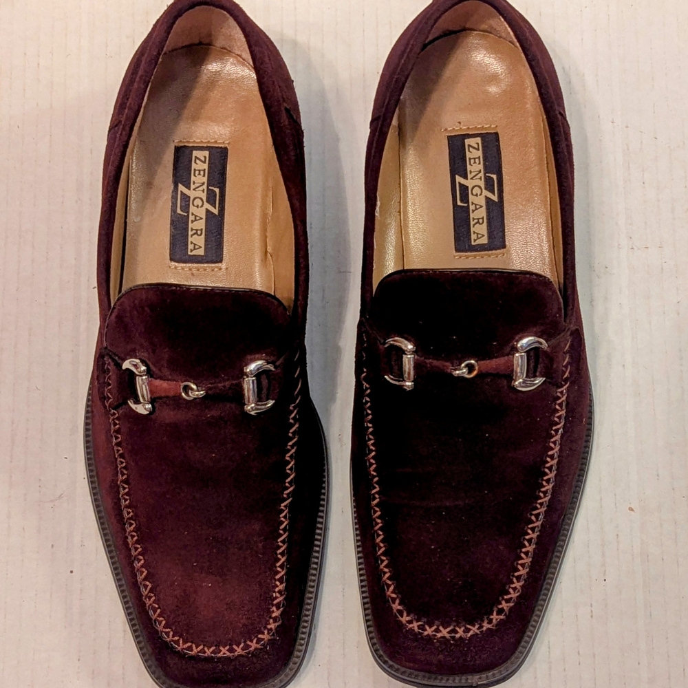 ZENGARA Men's Slip Ons Leather Chocolate Brown/Burgandy Dress Shoes
Size 9-1/2 M